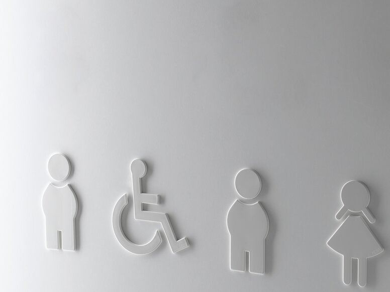 WC symbols man woman and barrier-free in the color white made of polyamide