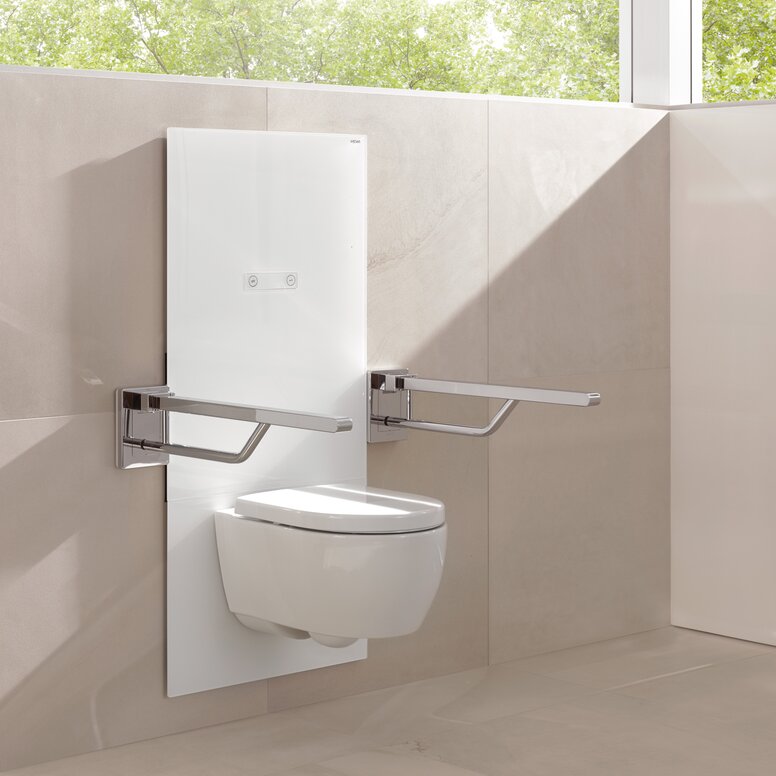 Module WC réglable en hauteur avec barre d'appui rabattable