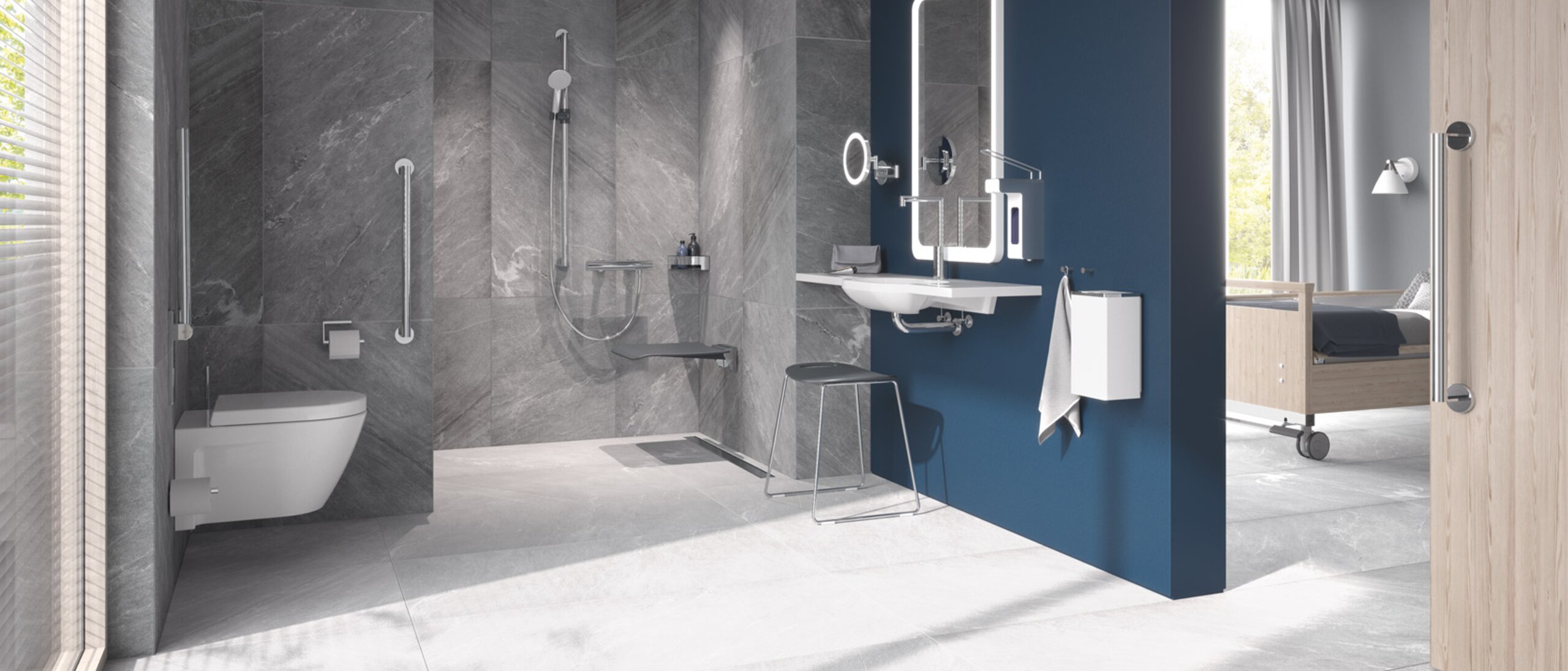 Barrier-free bathroom in System 900 from HEWI