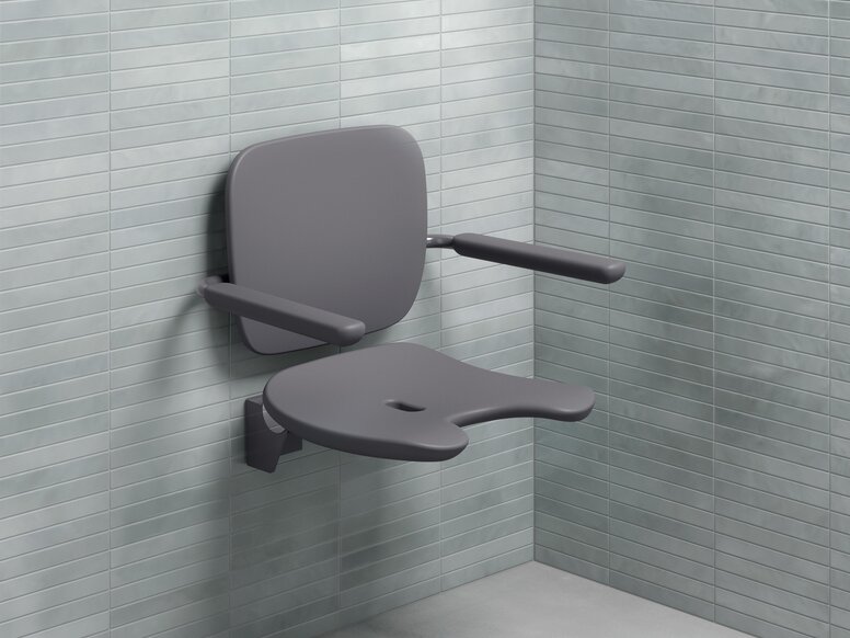 Shower seat with backrest and armrests in the color anthracite made of hard foam