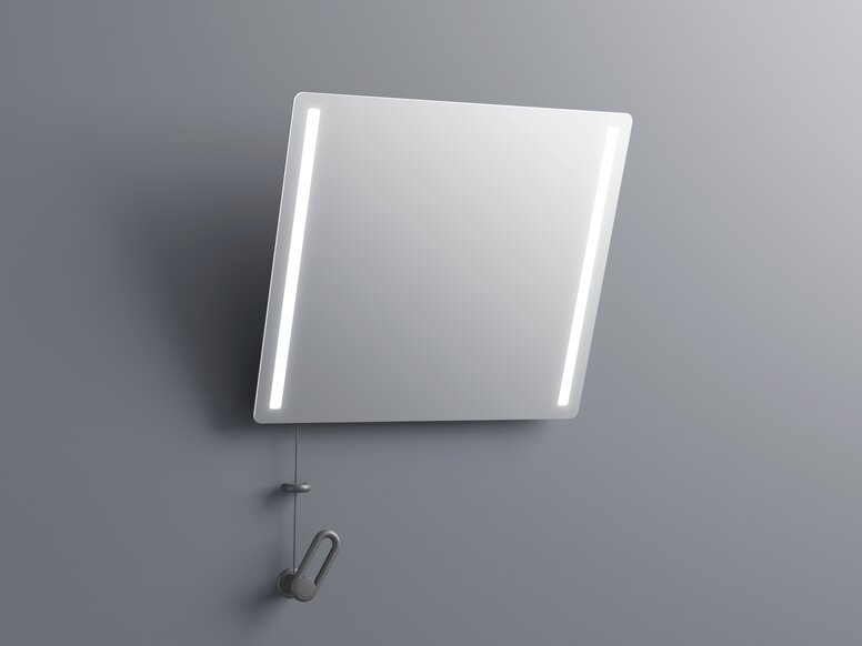 miroir basculant avec éclairage LED, manivelle et câble pour le réglage de l'inclinaison