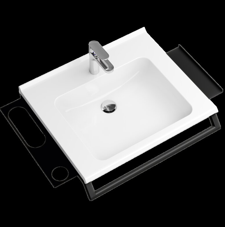 Système de lavabo modulaire avec tablette, trou et poignée de maintien